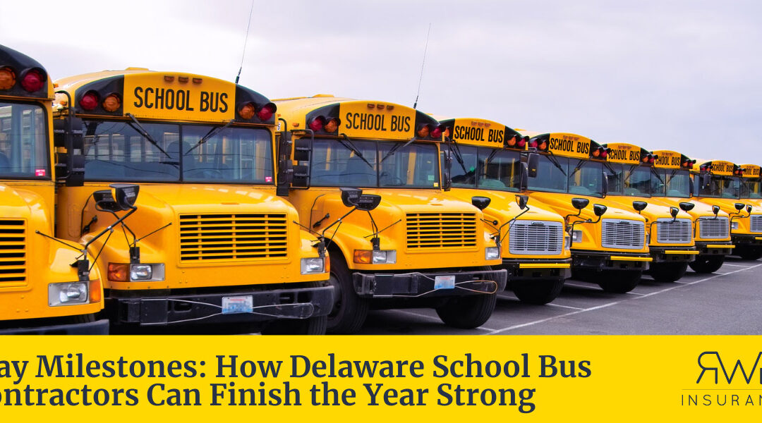 Yellow school bus on a Delaware road in spring — school bus contractor insurance